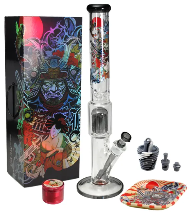 Γυάλινο Bong IN BOX Black Leaf Percolator | Ronin & Geisha 50cm