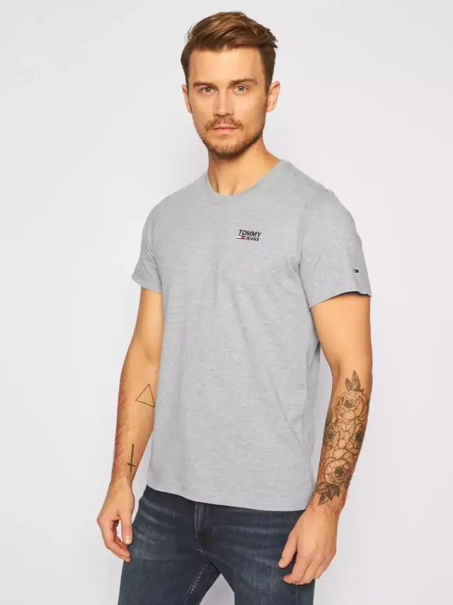 Tommy Hilfiger - Ανδρικό T-Shirt Corp Logo C Neck Regular Fit DM0DM09588-P01 Γκρι - XL