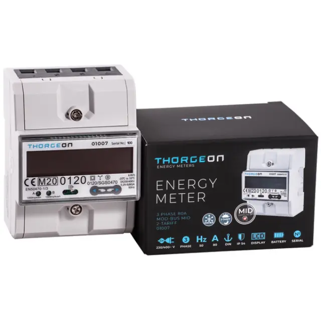 3-Phase DIN Energy Meter 80A 2-Tariff MOD-BUS MID certificate