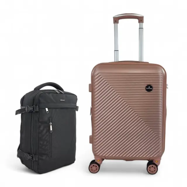 *Limited Edition* Σκληρή Βαλίτσα Καμπίνας 55x40x20 +5cm Επέκταση & Σακίδιο Πλάτης Ταξιδίου 40x30x20 PLAYFULBAGS PS705C-SET2. - Ροζ/Χρυσό