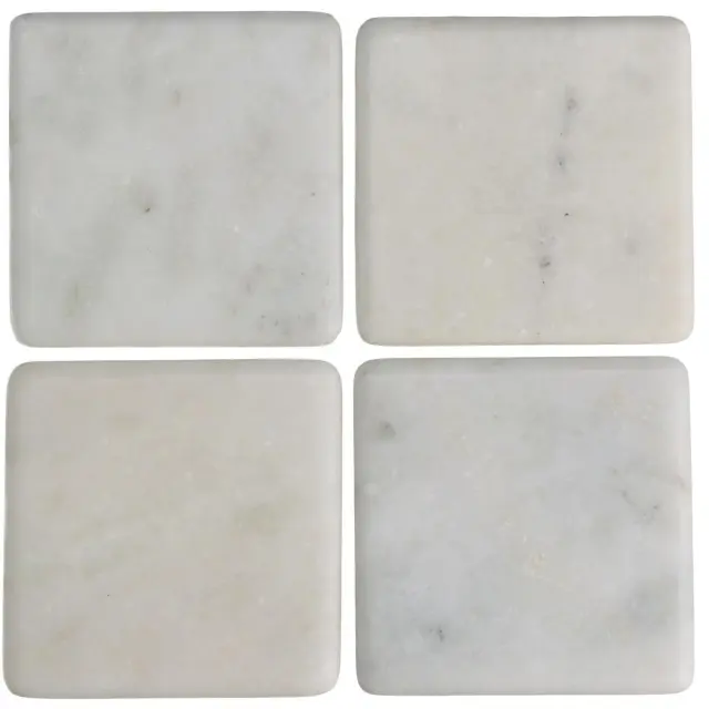 Σουβέρ Τετράγωνο Λευκό Μάρμαρο 10x10x3.8cm Σετ 4Τμχ