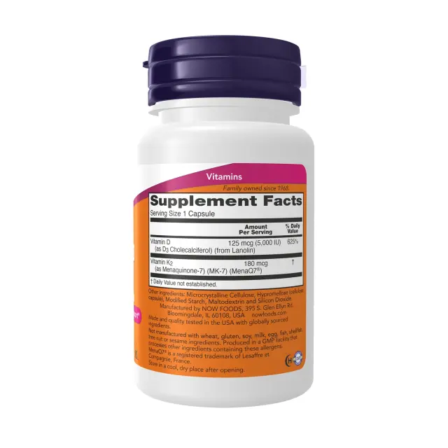 Now Foods Mega D3 & MK-7 Βιταμίνη K 5000iu 30 Φυτικές Κάψουλες 3