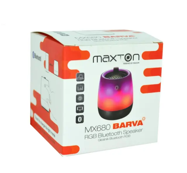 Φορητό Ηχείο Bluetooth Maxton Barva MX680 3W RMS με Ενσωματωμένο Μικρόφωνο MicroSD AUX-In Υποδοχή 3.5mm και 5 λειτουργίες φωτισμού 2