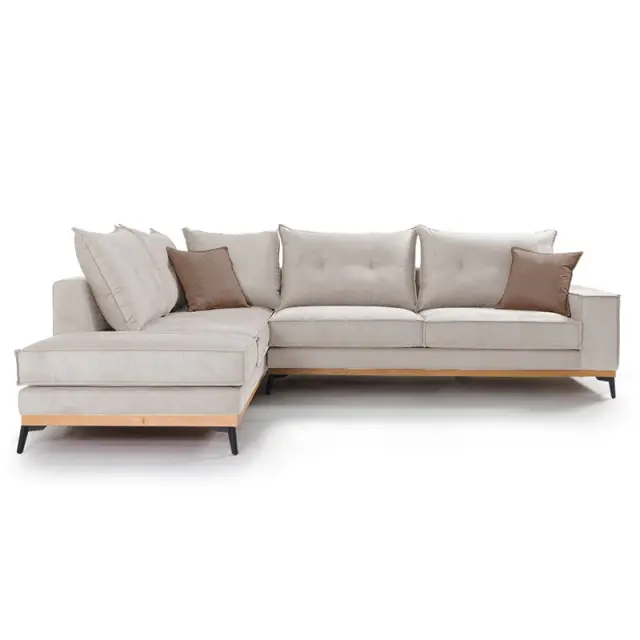 Γωνιακός καναπές δεξιά γωνία Luxury II pakoworld ύφασμα cream-mocha 290x235x95εκ 2