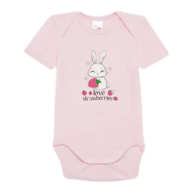 Minerva Βρεφικό Φορμάκι Κορίτσι Κοντό Μανίκι Rabbit - Διπλό Πακέτο, Χρώμα Λευκό-Ροζ 2