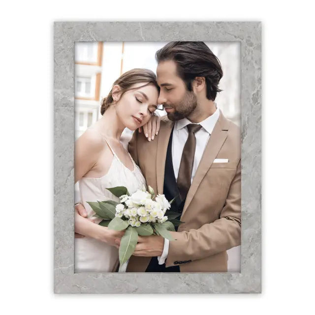 Kορνίζα LORD Grey , ξύλινη ,για φωτογραφία 10Χ15 χρώμα γκρι , εκρού νερά πέτρας μαρμάρου