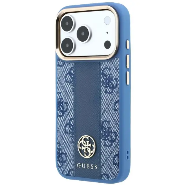 Θήκη TPU & PC Guess Apple iPhone 18 Pro/ 17 Pro MagSafe Leather Stripe Round Classic Logo Μπλε N71806