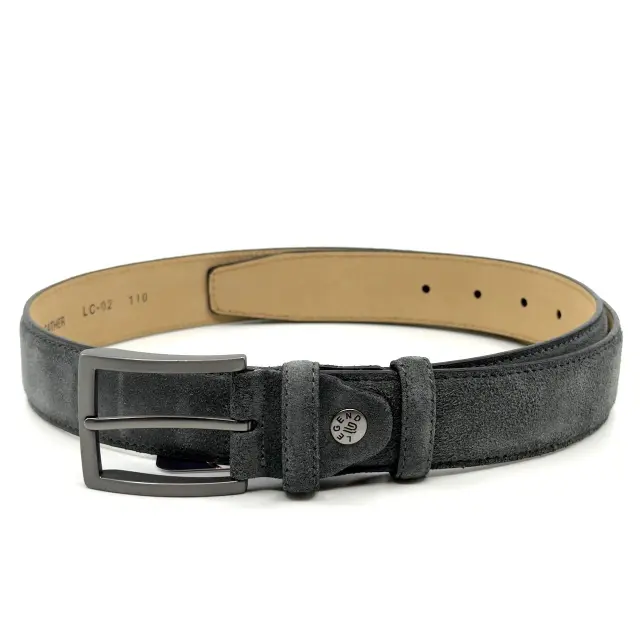 Γκρι Ανθρακί Δερμάτινη Ζώνη Nubuck Suede 3,5 cm - 110cm 2