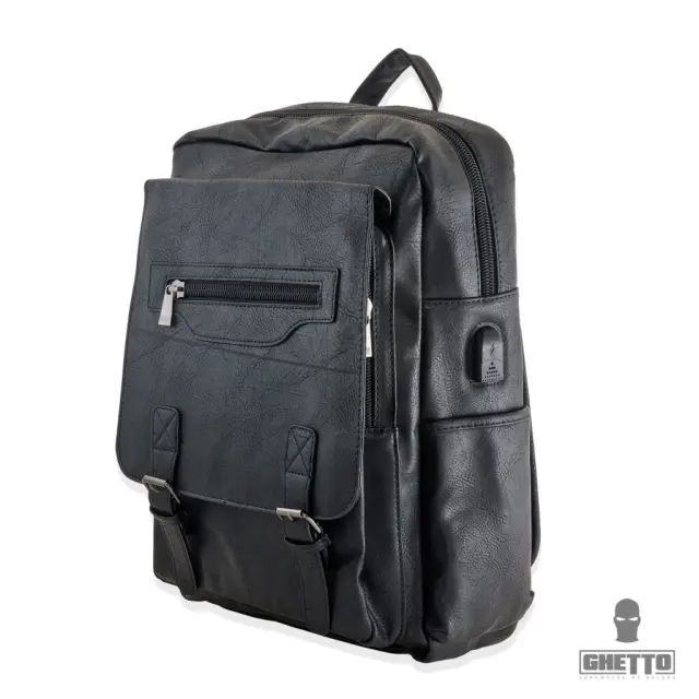 Ghetto Travel Laptop Leather Backpack with USB Port + Multi-Pocket Design 2