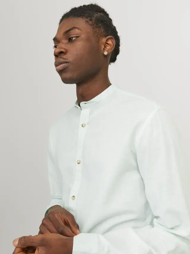 JJESUMMER BAND LINEN BLEND SHIRT LS SN soothing sea 3