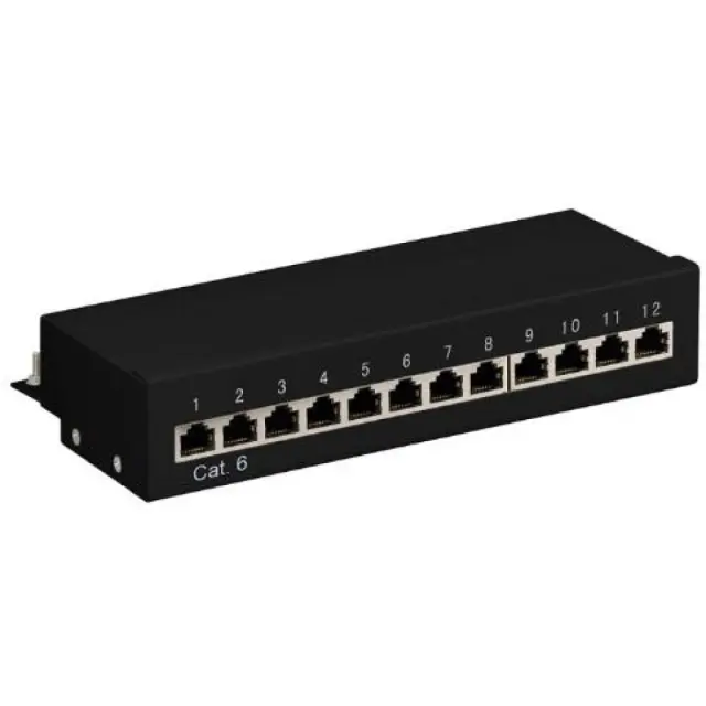 Patch panel κατηγορίας CAT 6 STP, 12 θυρών σε μαύρο χρώμα.