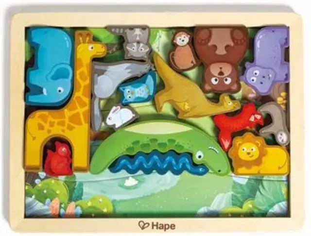 Hape Happy Puzzles Ξύλινο Παζλ Ζωάκια Animal Kingdom Puzzle