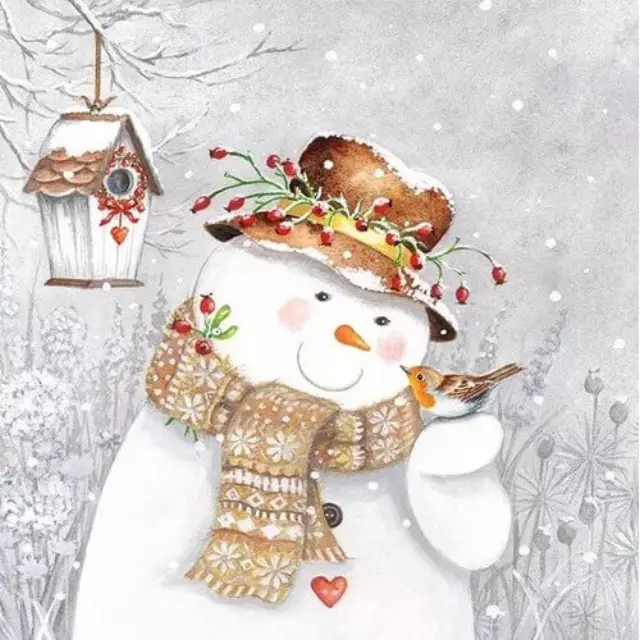 Χαρτοπετσέτα χριστουγεννιάτικη για decoupage, Snowman Holding Robin ,1 τεμ.