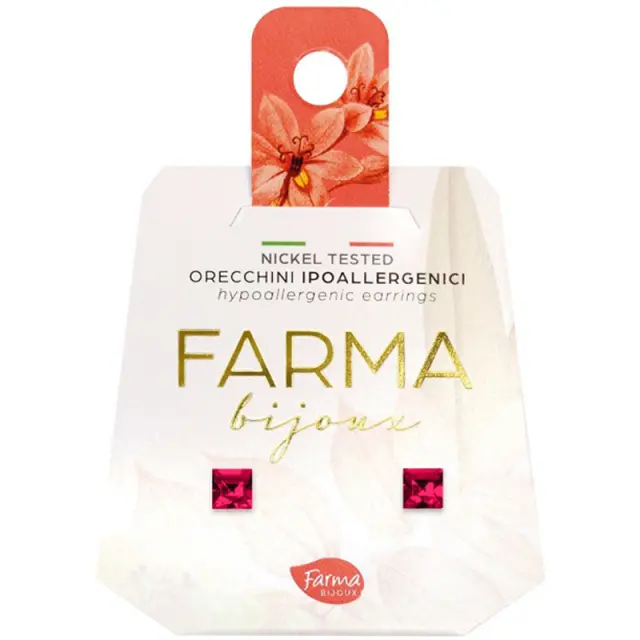 Farma Bijoux Υποαλλεργικά Σκουλαρίκια Κρύσταλλα Κόκκινα Τετράγωνα 4mm (BE15C06)