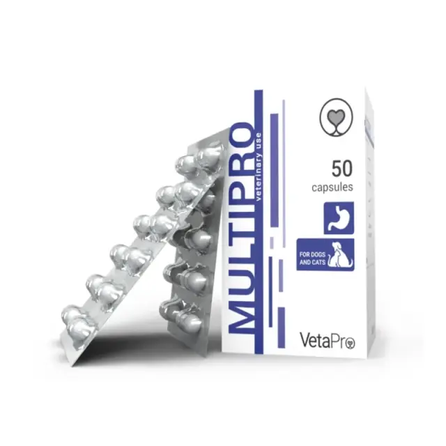 VetaPro Multipro Συμπλήρωμα Πολυβιταμινών για Ενίσχυση Οργανισμού Σκύλων & Γατών 50 Κάψουλες