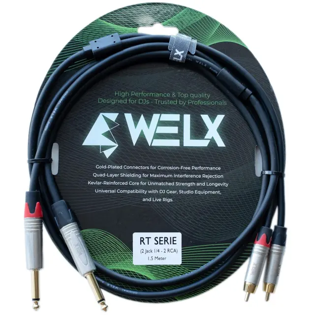 WELX Premium 2 X RCA to 2 X MONO MALE JACK 1.5mm Cable – 1.5m (RT) (Black)