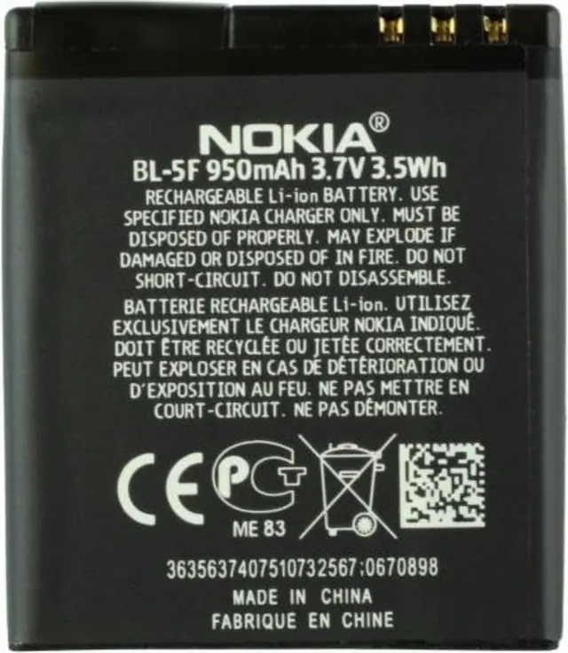 Original Battery Nokia Battery Bl-5f 6210 6710 6260s 6290 E65 N93i N95 N96 C5