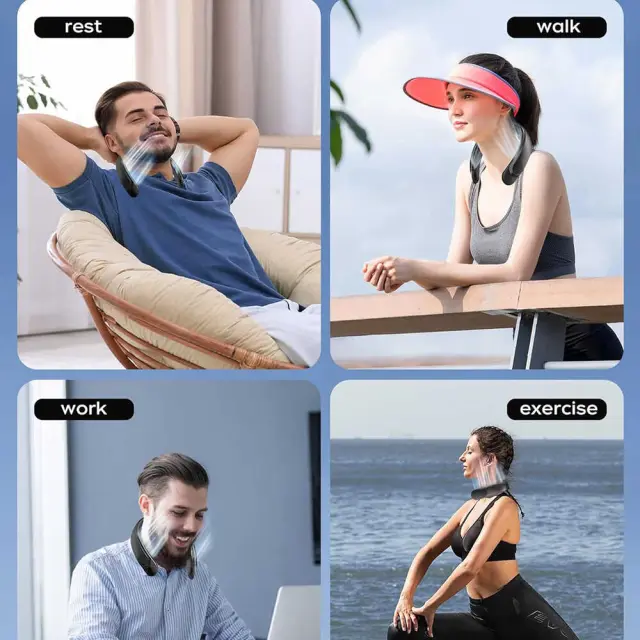 Techsuit - Neck Fan (S8) - Portable, with Digital Display, 3 Wind Speeds, 4000mAh, 7300RPM - White 3