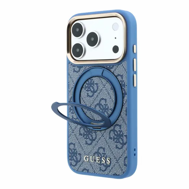 Guess PU 4G Ring Stand MagSafe Case for iPhone 18 Pro Max Blue 2
