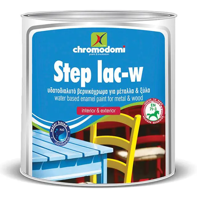 CHROMODOMI STEP LAC-W - ΥΔΑΤΟΔΙΑΛΥΤΟ ΒΕΡΝΙΚΟΧΡΩΜΑ ΓΙΑ ΜΕΤΑΛΛΑ & ΞΥΛΑ ΓΥΑΛΙΣΤΕΡΟ ΛΕΥΚΟ 375ml