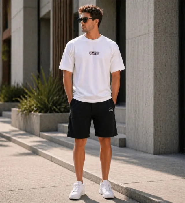 Noshame® Σετ T-shirt Oversized & Βερμούδα Λευκό-Μαύρο με τύπωμα - 752616 - XXL 2