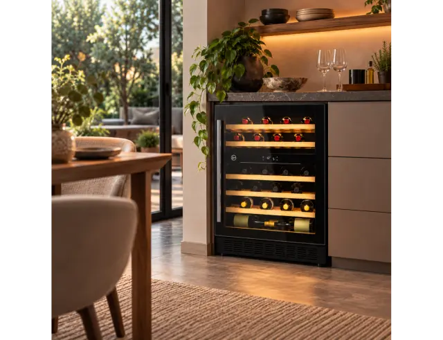 Συντηρητής Κρασιού Hoover H-WINE 700 HWCB 60/N με 2 ζώνες θερμοκρασίας, ενεργειακή κλάση G και χωρητικότητα 46 φιάλες 34901285