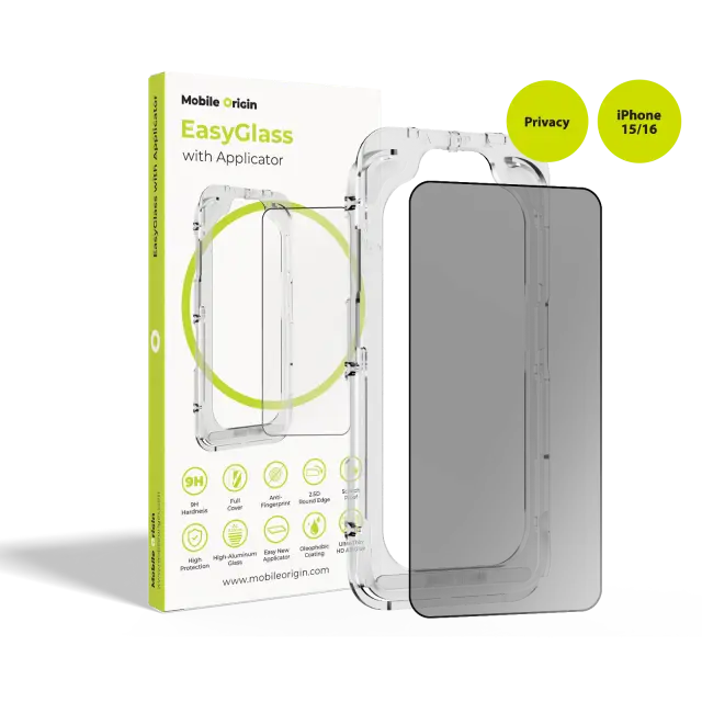 Mobile Origin EasyGlass Privacy with Applicator iPhone 15/iPhone 16