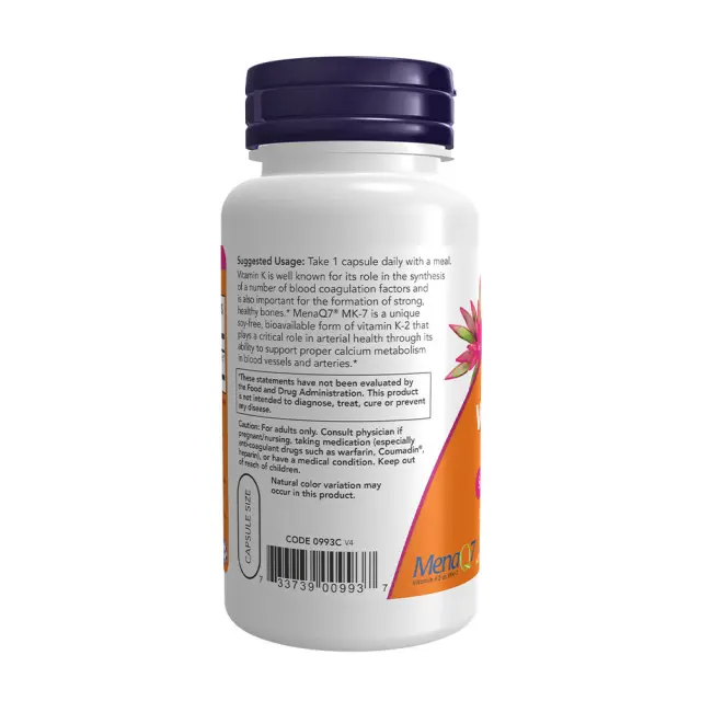 Now Foods MK-7 Vitamin K-2 100 mcg 120 Veg Capsules 3