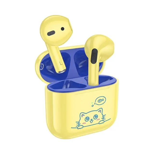 Hoco EW112 Kids Earbud Bluetooth Handsfree Ακουστικά με Θήκη Φόρτισης Κίτρινα