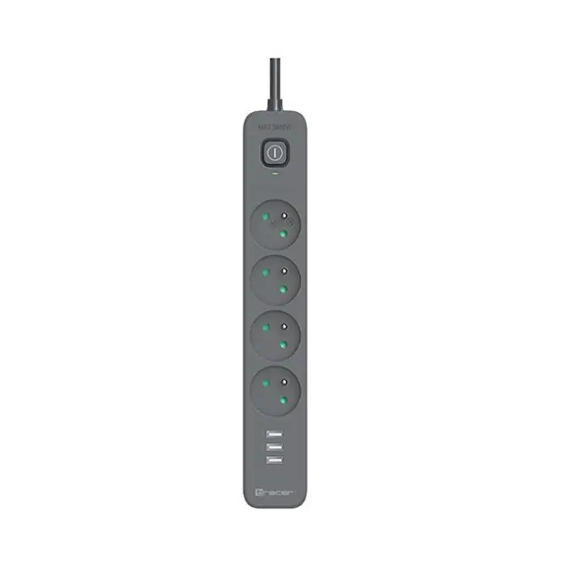 Tracer Power Strip Power Line+ 1,5m 4-Socket & USB-A Graphite (TRALIS47027)