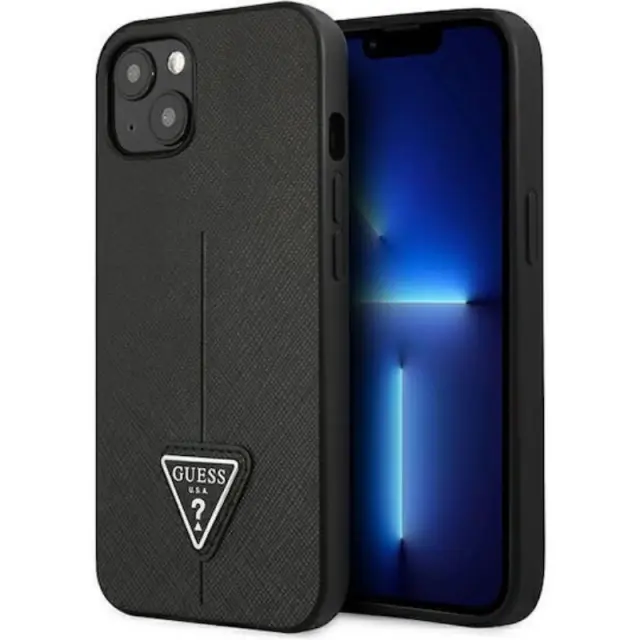 Guess Saffiano Triangle Logo Back Cover Πλαστικό Μαύρο (iPhone 13 mini)