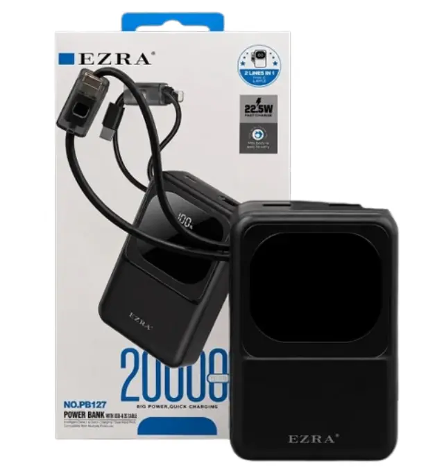 Ezra Power Bank 20.000Mah 22.5W PB127 Μαύρο/Μπεζ