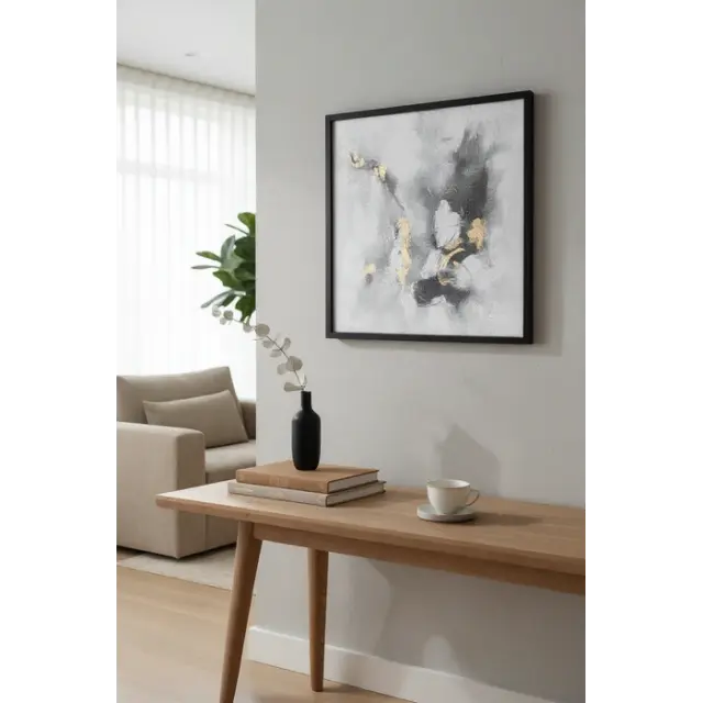 Πίνακας τοίχου Obraz GRANITE 105‑9774 80x80 minimal wall art Άσπρο Γκρί Μαύρο Χρυσό 2