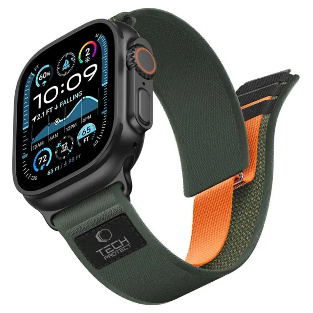 Tech-protect Nylon Elite Apple Watch 8 / 9 / 10 / 11 / 12 / Se / Ultra (44 / 45 / 46 / 49 Mm) Green/orange 3