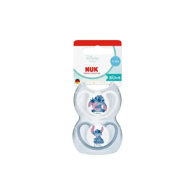 NUK Perfect Match Air Disney Baby Stitch Πιπίλα Σιλικόνης με Θήκη 0-6m, 2τεμ