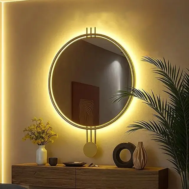 Stewehome Διακοσμητικός καθρέφτης τοίχου LED με χρυσό πλαίσιο για χωλ και σαλόνι 60x60x85 cm