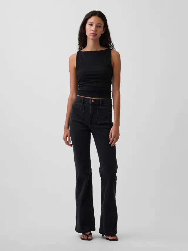 Μαύρο High Rise '70s Flare Jean Παντελόνι Basic black - 25SHORT