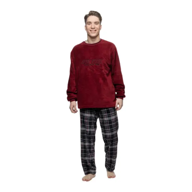 Galaxy Ανδρική Πυτζάμα Fleece New York, Χρώμα Μπορντό