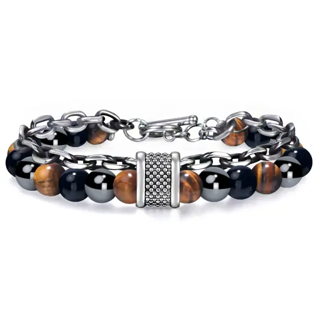 Tiger Eye Βραχιόλι Ανοξείδωτο Ατσάλι με Αλυσίδα