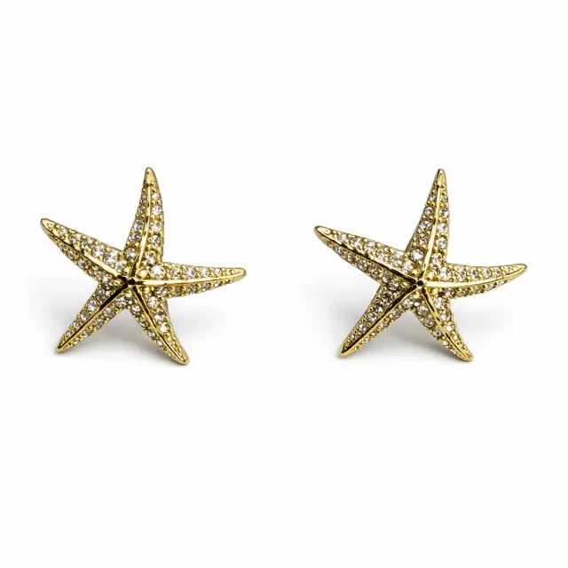 Ghetto Gold Starfish Stainless Steel Stud Earrings | Crystal Detail Design