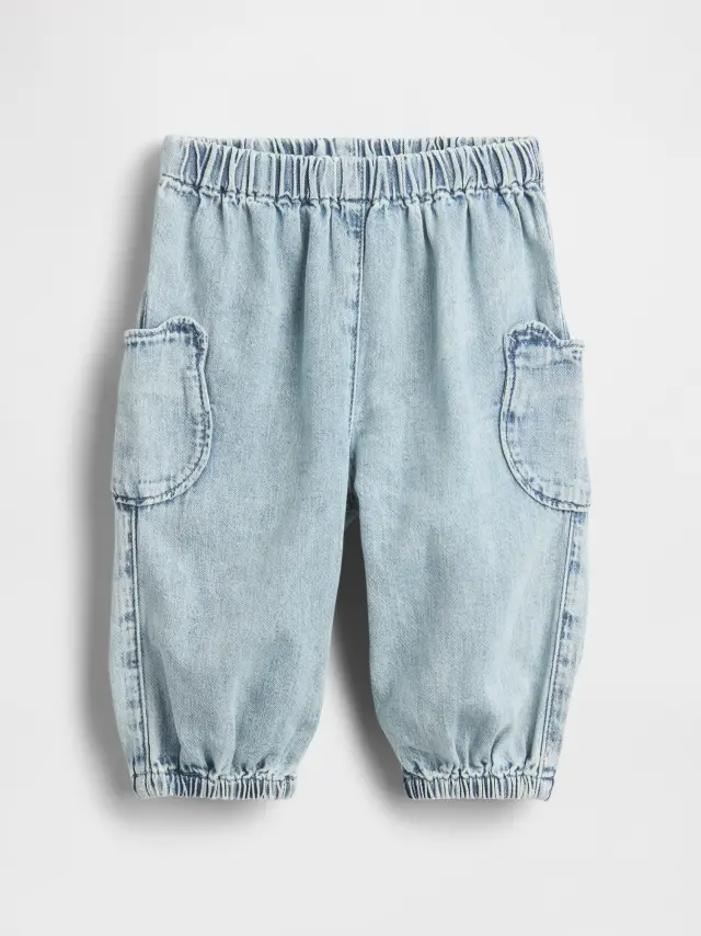 Βρεφικό Τζιν Παντελόνι Jogger με Τσέπη Αρκουδάκι Marble wash