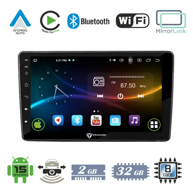 VenCore Οθόνη Multimedia Android 15 10.1" 9109A MTK6762 Octa-Core 2GB/32GB IPS με Πρόσοψη, CarPlay, Android Auto και Υποστήριξη Κάμερας Οπισθοπορείας AHD για Fiat 500L 2012-2018 – Μαύρη (3236-10008-0410B)