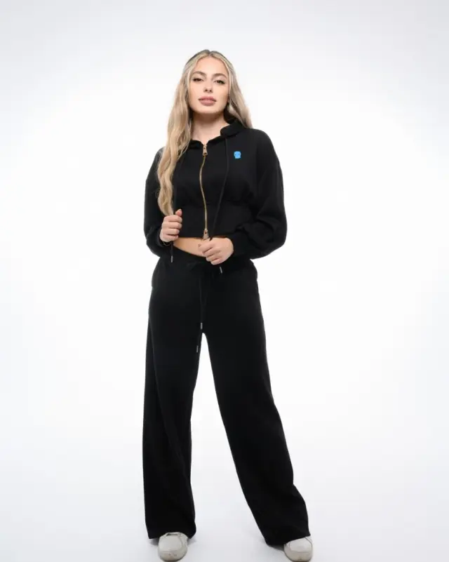 Ghetto Women’s Black Cropped Zip Hoodie + Wide-Leg Jogger Set