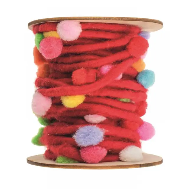 Glorex Κορδόνι από Felt με Πον Πον, Red - 5m