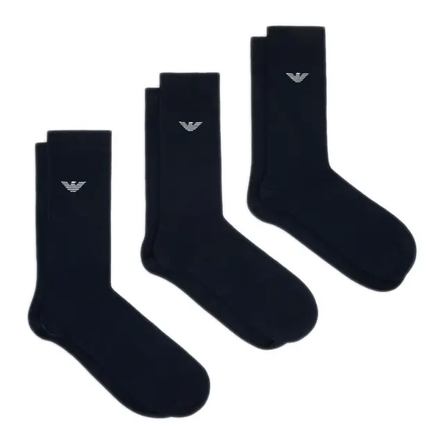 Emporio Armani Ανδρικές Κάλτσες Eagle Logo - 3 Ζεύγη, Χρώμα Μπλε-Μπλε-Μπλε - ONESIZE