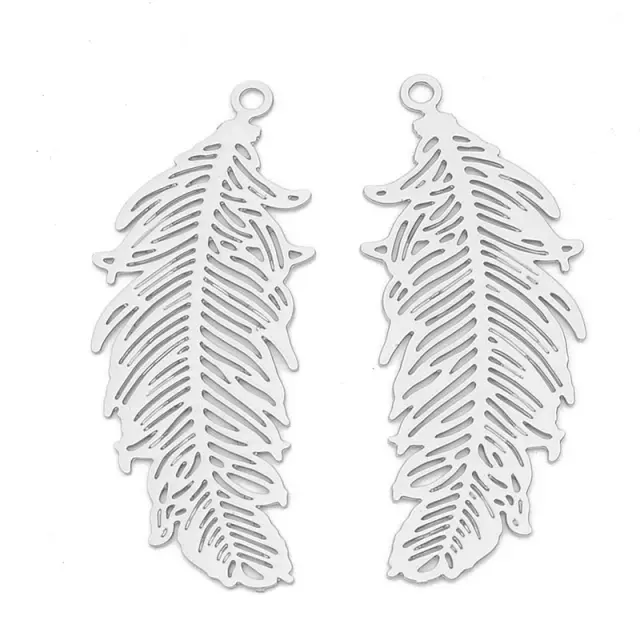 Μεταλλικό Διακοσμητικό Etched Feather 33.5x13x0.3mm - Platinum - 10τεμ