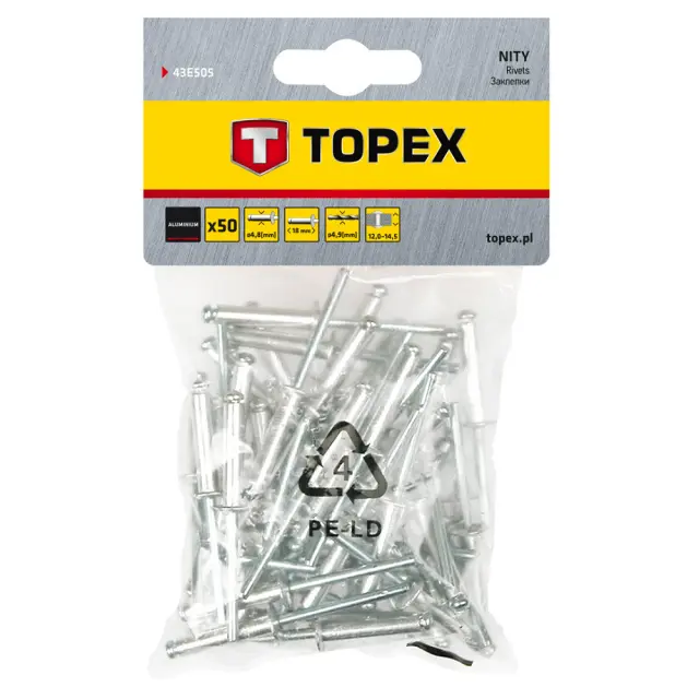 Πριτσίνια Αλουμινίου Topex 43E505 M4.8x18mm 50τμχ