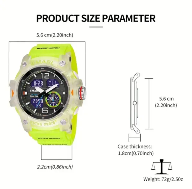 SMAEL Dual Time Sport Digital Watch Display Diver Watch 2