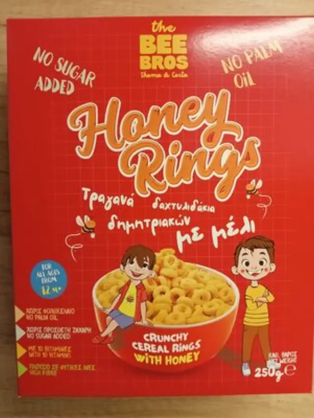 Δαχτυλίδια δημητριακών με μέλι, Honey Rings, Χωρίς Ζάχαρη, The Bee Bros, 250γρ