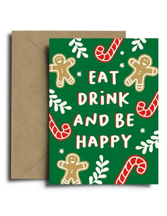 Χριστουγεννιάτικη Ευχετήρια Κάρτα Eat Drink and Be Happy ΠΟΛΥΧΡΩΜΟ - One Size
